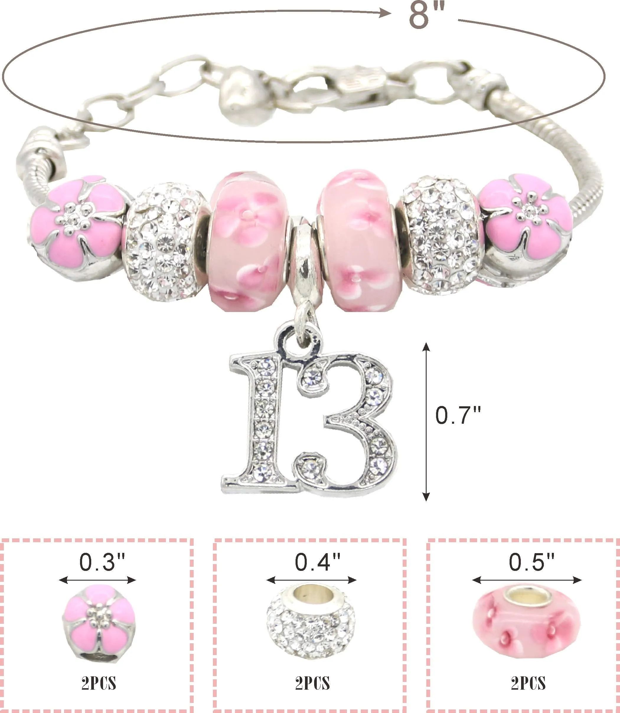 13th Birthday Gifts for Girls, 13th Birthday Charm Bracelet, 13th Birthday Necklace, 13th