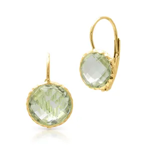 14KT Yellow Gold Green Amethyst Earrings