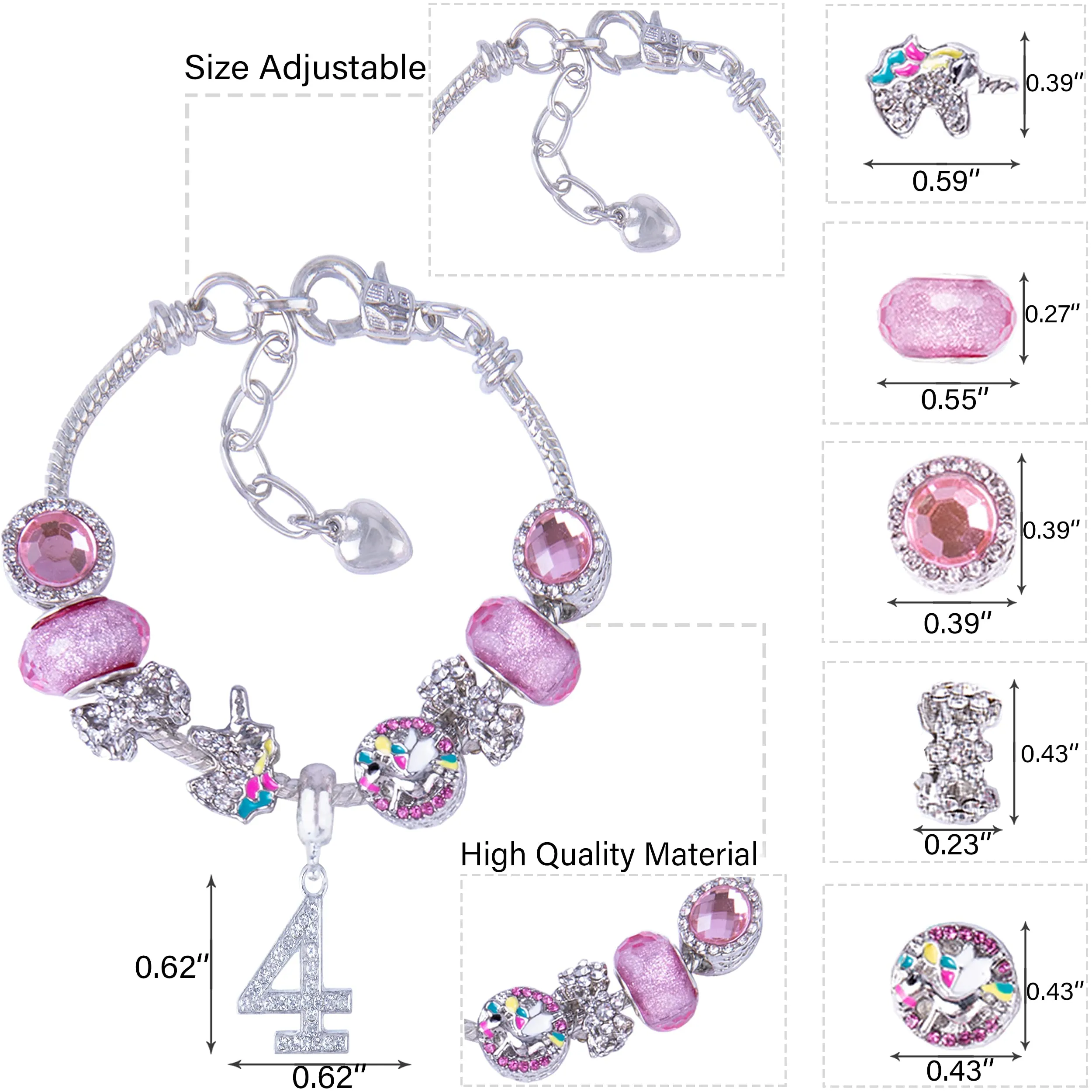 4th Birthday,4th Birthday Gifts for Girls,4th Birthday Charm Bracelet,4 Years Old Birthday