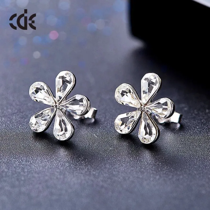 925 silver unique Swarovski crystals white flower Set