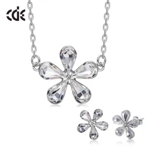 925 silver unique Swarovski crystals white flower Set