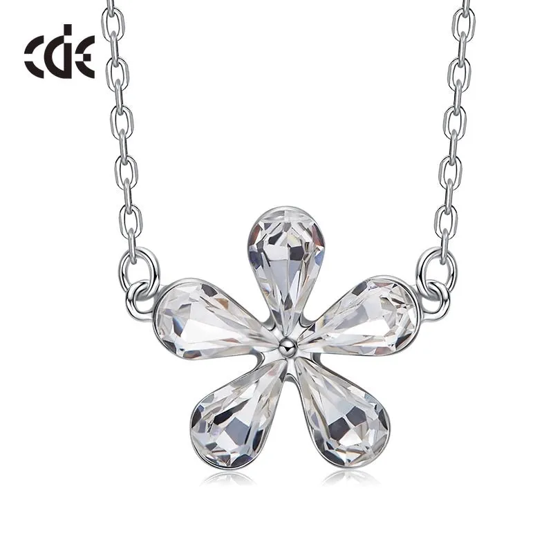 925 silver unique Swarovski crystals white flower Set