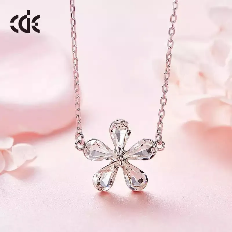 925 silver unique Swarovski crystals white flower Set