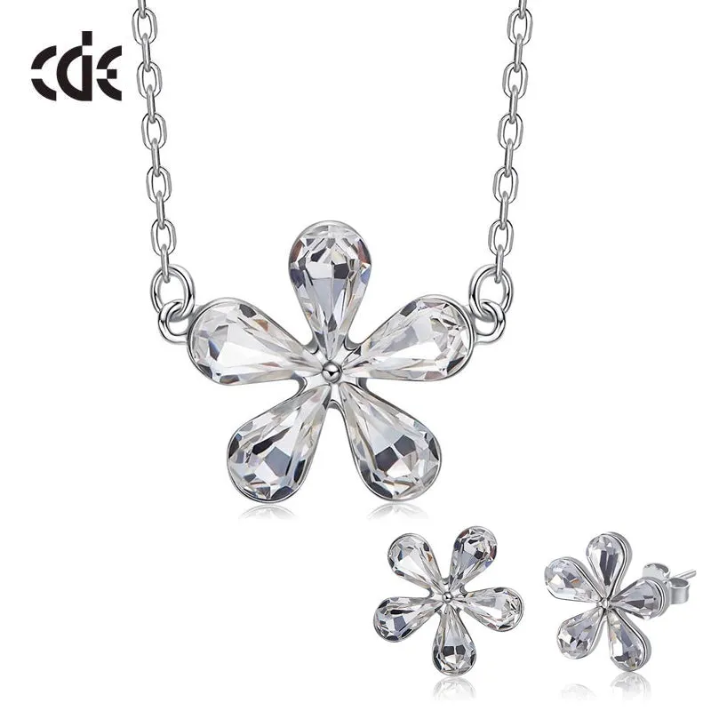 925 silver unique Swarovski crystals white flower Set