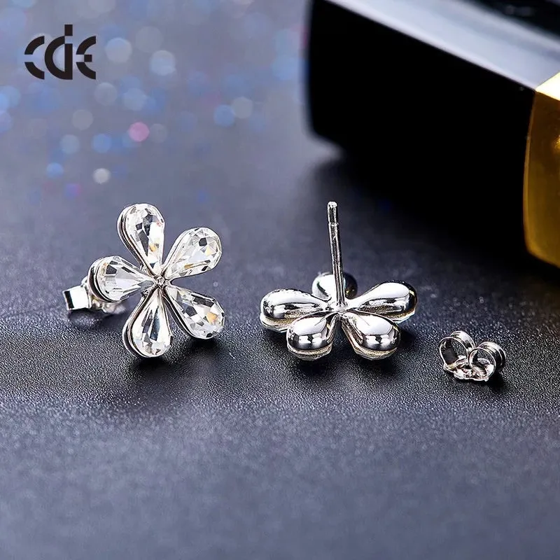 925 silver unique Swarovski crystals white flower Set