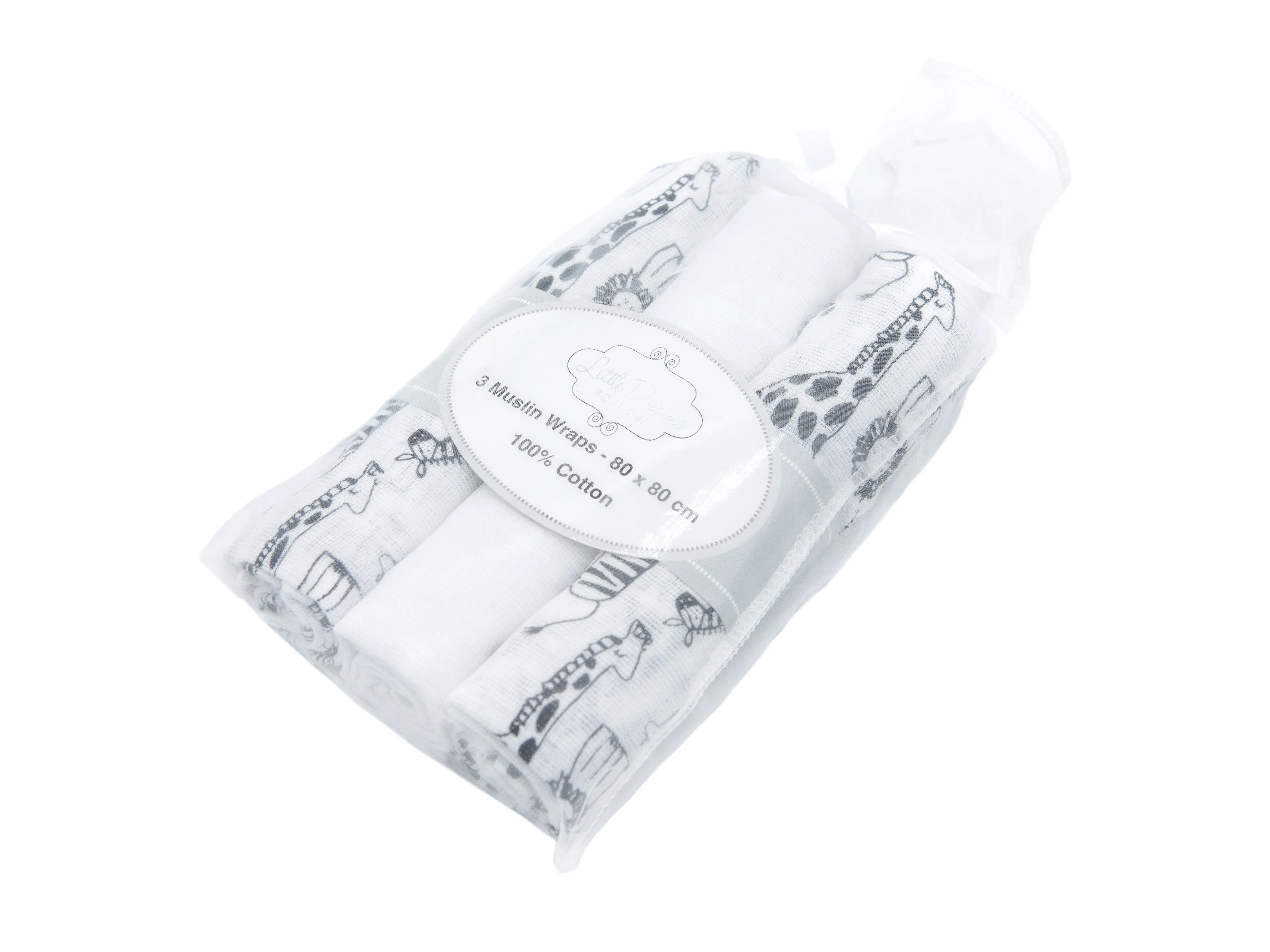 Baby Bow Muslin Wraps safari (set of 3)