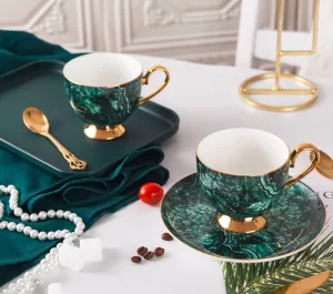 Beautiful British Green Tea Cups, Unique Porcelain Cup and Saucer, Royal Ceramic Coffee Cups, Creative Bone China Porcelain Tea Cup Set