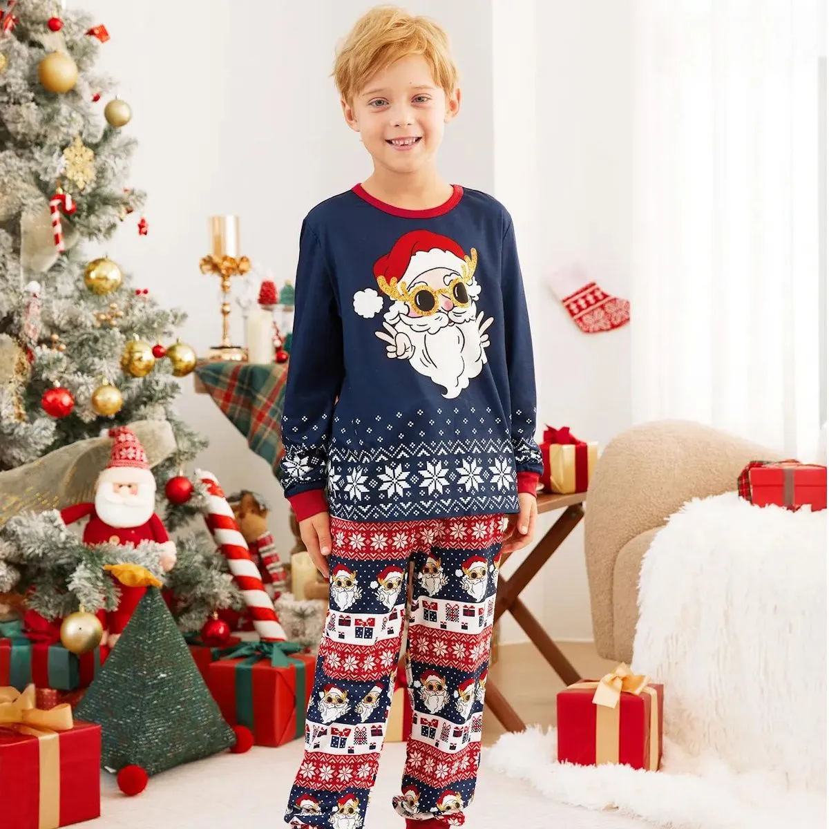 Bluey Santa Claus Pajamas for Family Santa Claus Glasses Hat Snowflake Gifts