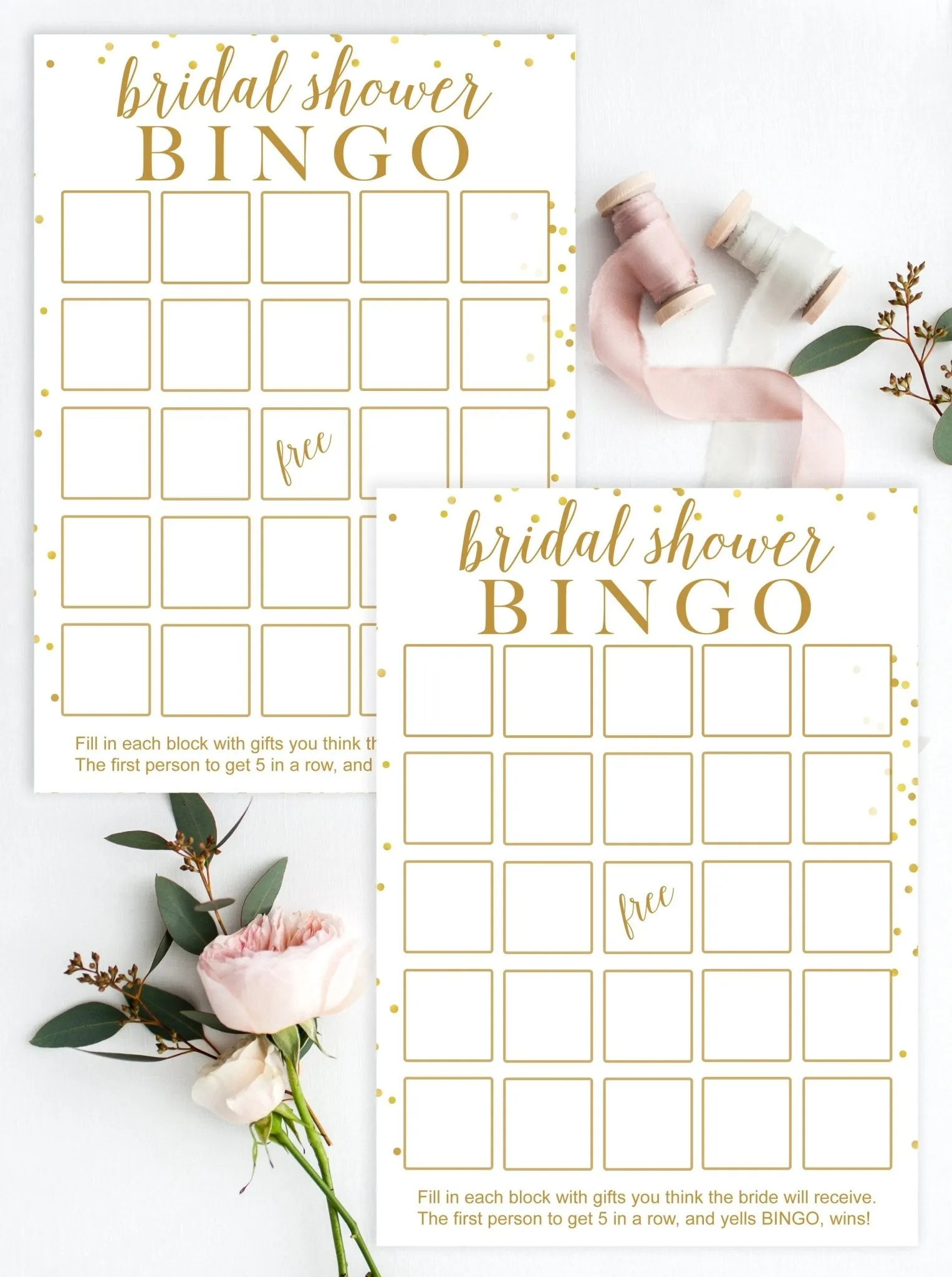 Bridal Shower Bingo - Gold Confetti Printable