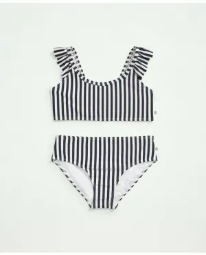 Brooks Brothers Girls Striped Ruffled 2-Piece Swimsuit Navy