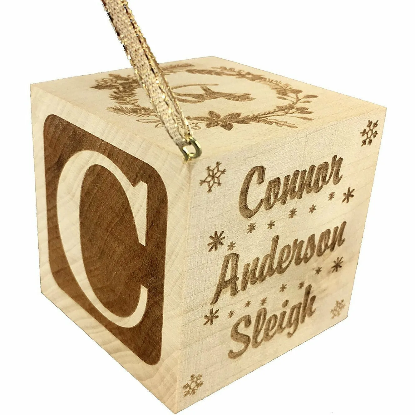 Custom Engraved BIG Baby's First Christmas Ornament Wood Baby Block 2024 (2.5”)