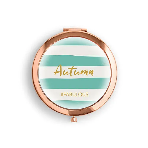 Designer Compact Mirror - Striped Print Rose Gold Black