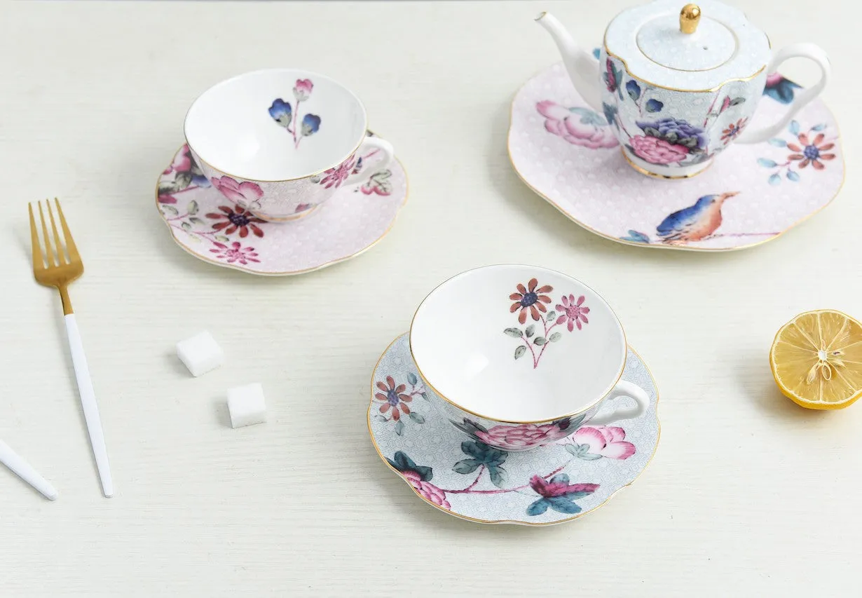 Elegant Ceramic Coffee Cups, Creative Bone China Porcelain Tea Cup Set, Unique Porcelain Cup and Saucer, Beautiful British Flower Tea Cups