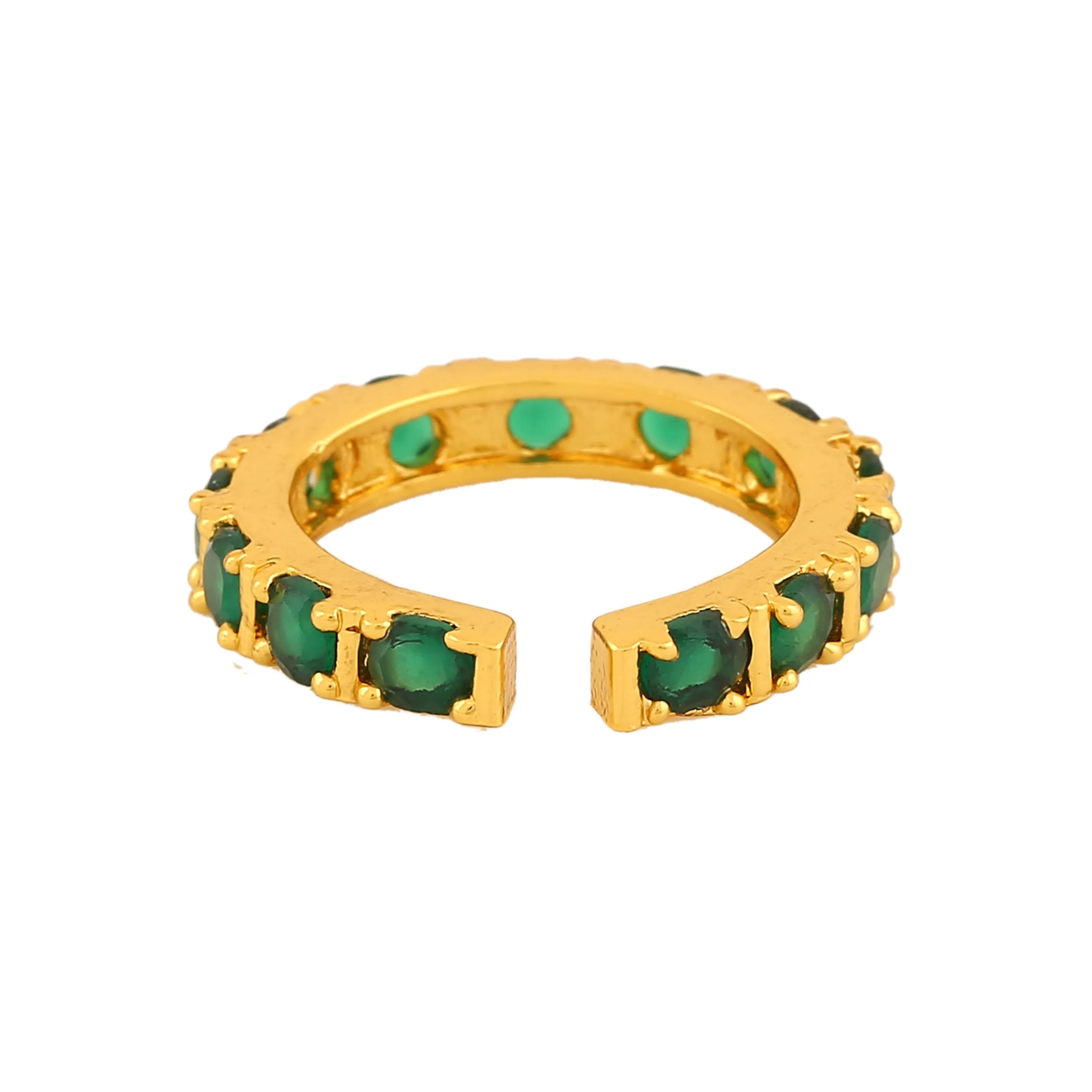 Estele Gold Plated CZ Dazzling Finger Ring with Green Crystals for Women (Adjustable)