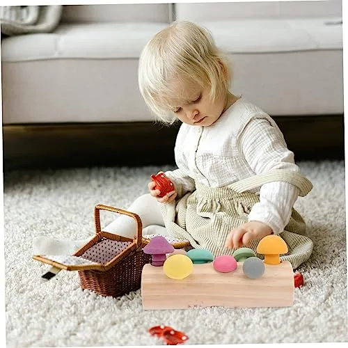 FOYTOKI 1 Set Mushroom Toy Kids Toys Kids Educational Toys Toddler Toys Mushroom Matching Game Toy Mushroom Blocks Toy Toddler playset Wooden Mushroom Sorting Game Toy Mushroom Teether Toy