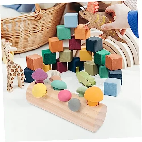 FOYTOKI 1 Set Mushroom Toy Kids Toys Kids Educational Toys Toddler Toys Mushroom Matching Game Toy Mushroom Blocks Toy Toddler playset Wooden Mushroom Sorting Game Toy Mushroom Teether Toy