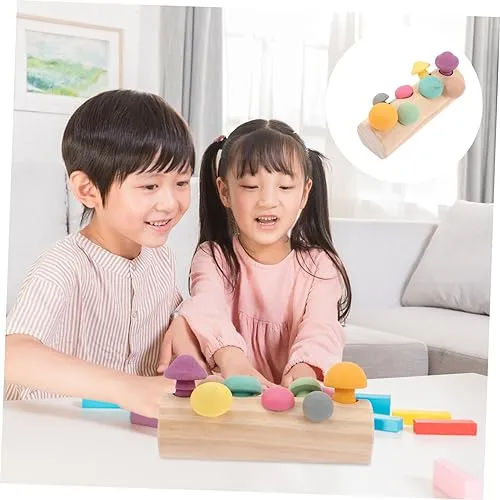 FOYTOKI 1 Set Mushroom Toy Kids Toys Kids Educational Toys Toddler Toys Mushroom Matching Game Toy Mushroom Blocks Toy Toddler playset Wooden Mushroom Sorting Game Toy Mushroom Teether Toy