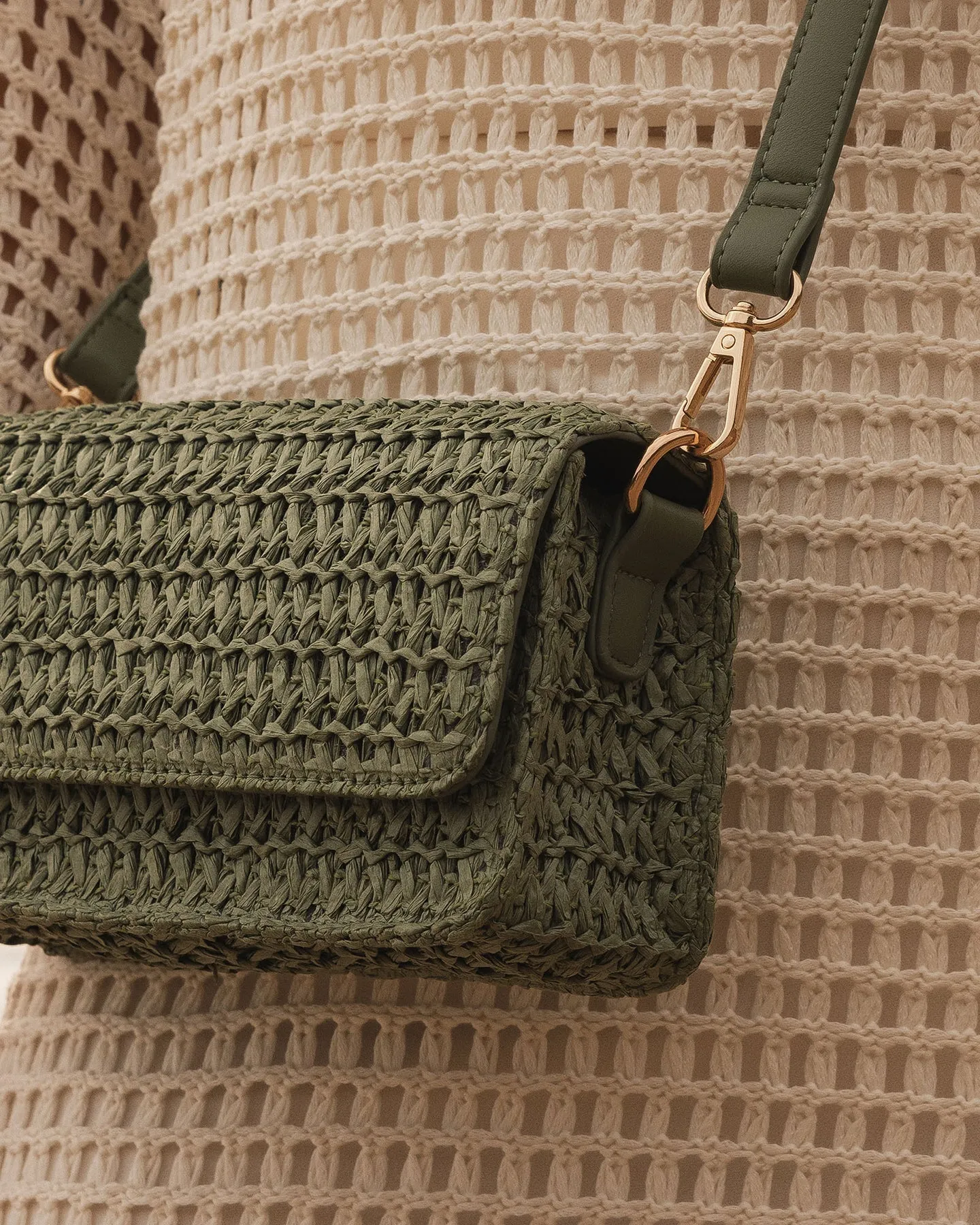 Freya Raffia Crossbody Bag - Sage Green