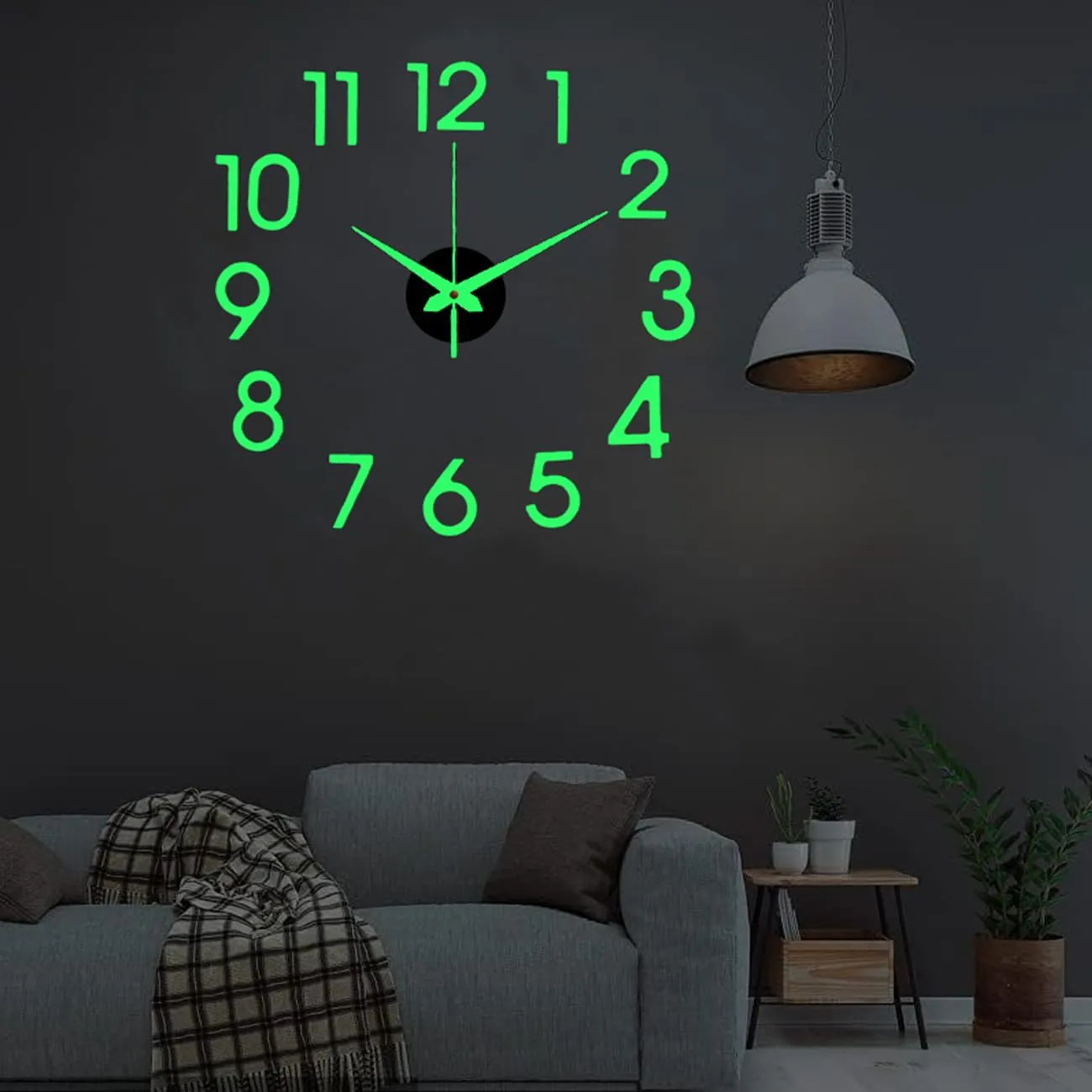 HAATIEME 12Pcs Number Radium Green Glow Sticker Wall Clock-Plastic Foam DIY Creative Abstract 3D Frameless Analogue with Plastic Mirror and Adhesive Stickers for Living 30Cm to 80Cm, Radium/Blue (P2)