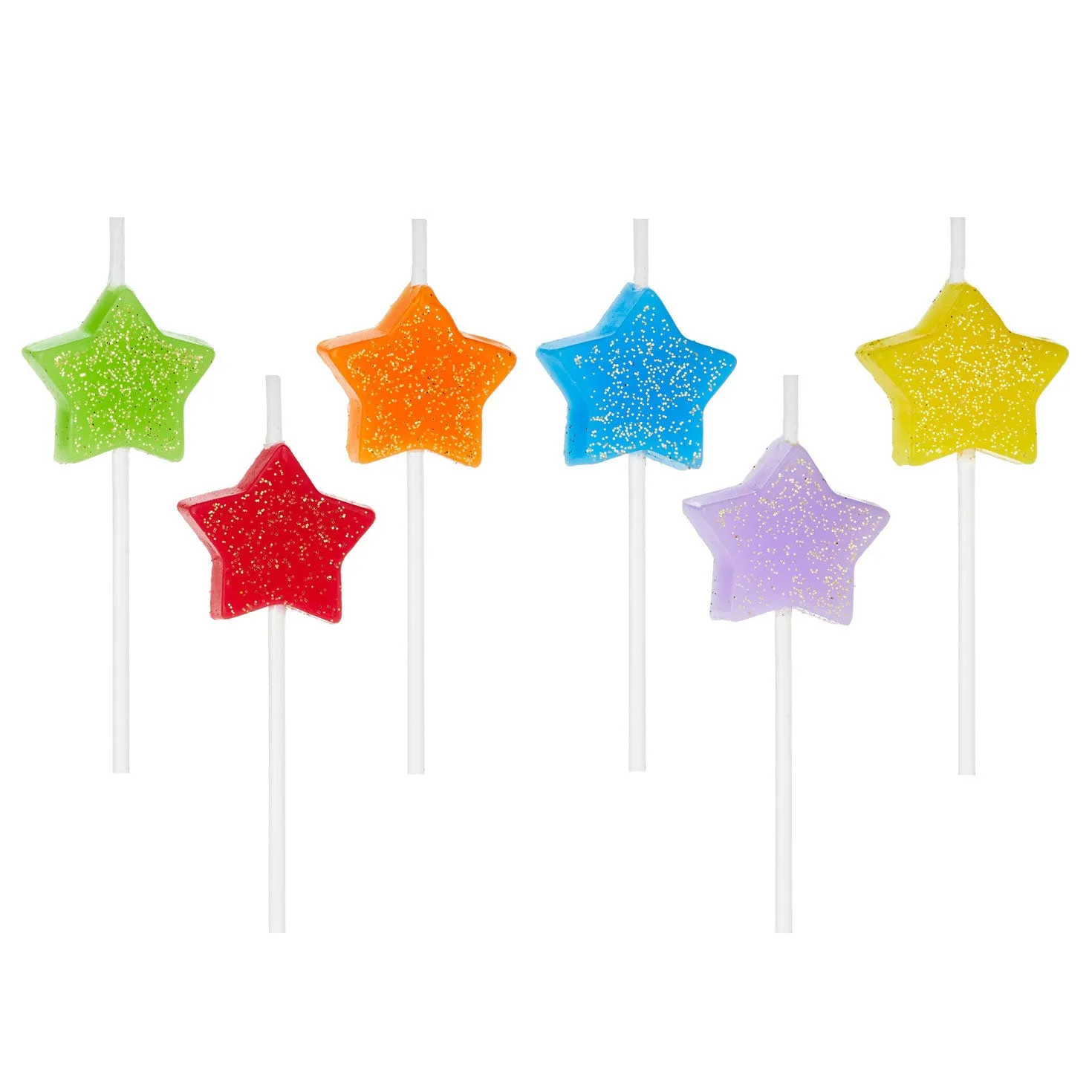 Hallmark Assorted Color With Glitter Star-Shaped Birthday Candles, Set of 6