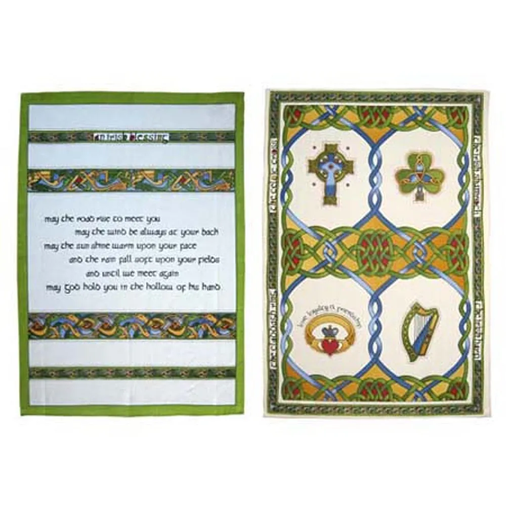 Irish Blessing & Emblems of Ireland Tea Towels: Set of 2