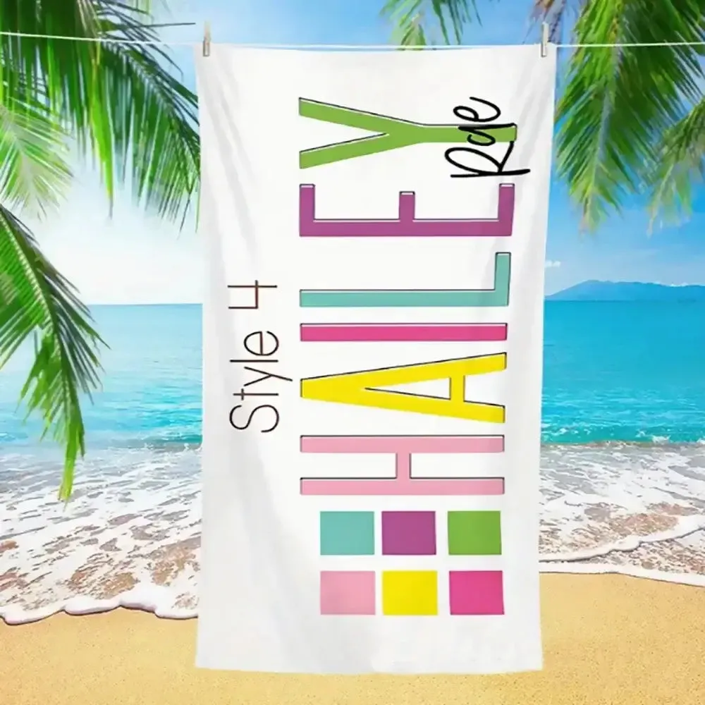 Kid's Personalized Name Multi-Color Design, Beach Towel