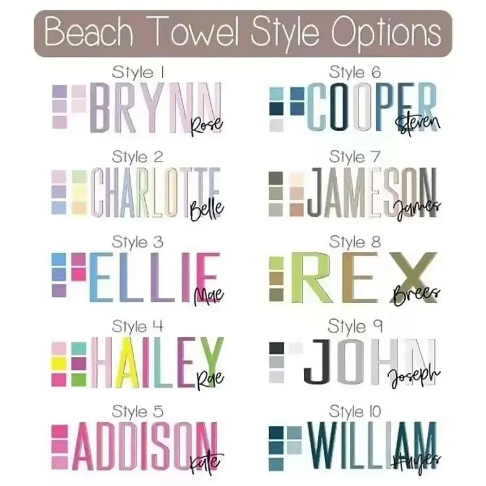 Kid's Personalized Name Multi-Color Design, Beach Towel