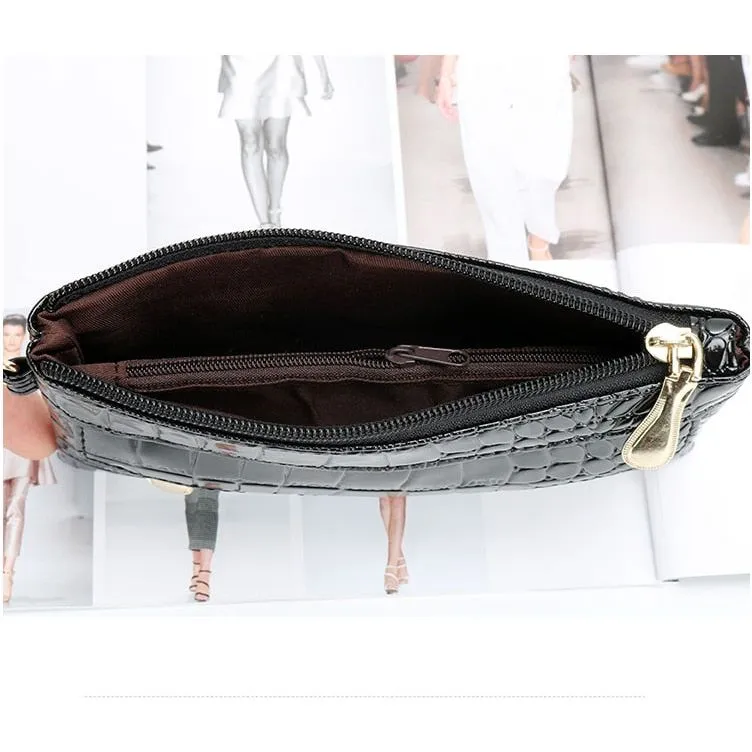 LuxeCroco Double Zip Long Clutch Wallet