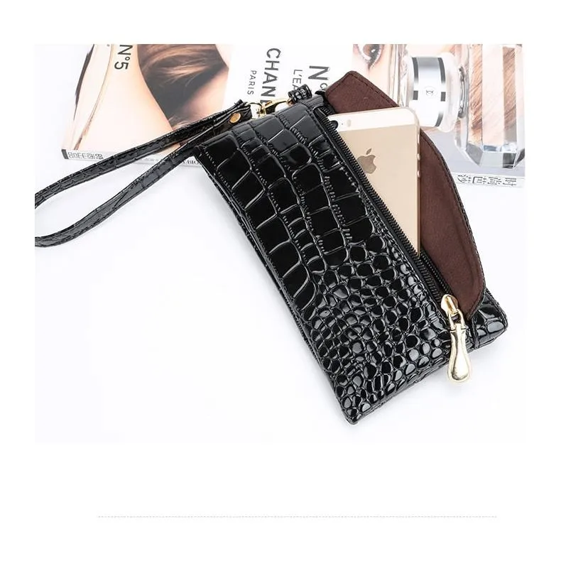 LuxeCroco Double Zip Long Clutch Wallet