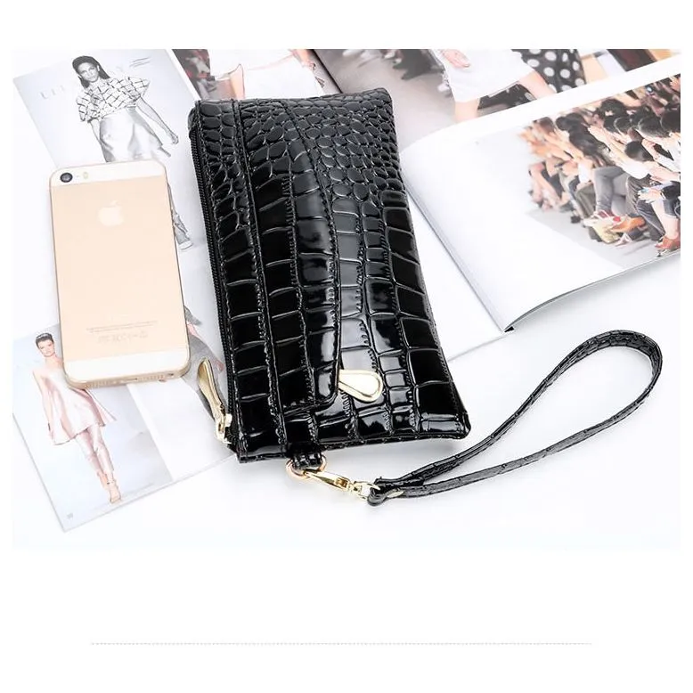 LuxeCroco Double Zip Long Clutch Wallet