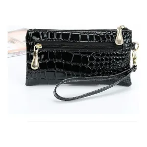 LuxeCroco Double Zip Long Clutch Wallet