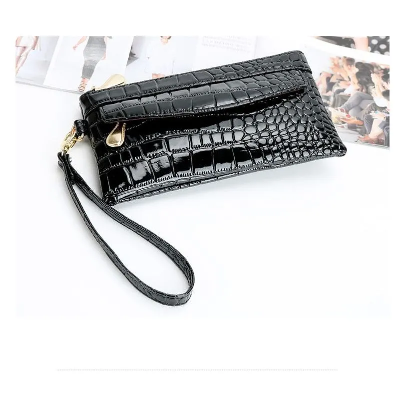 LuxeCroco Double Zip Long Clutch Wallet