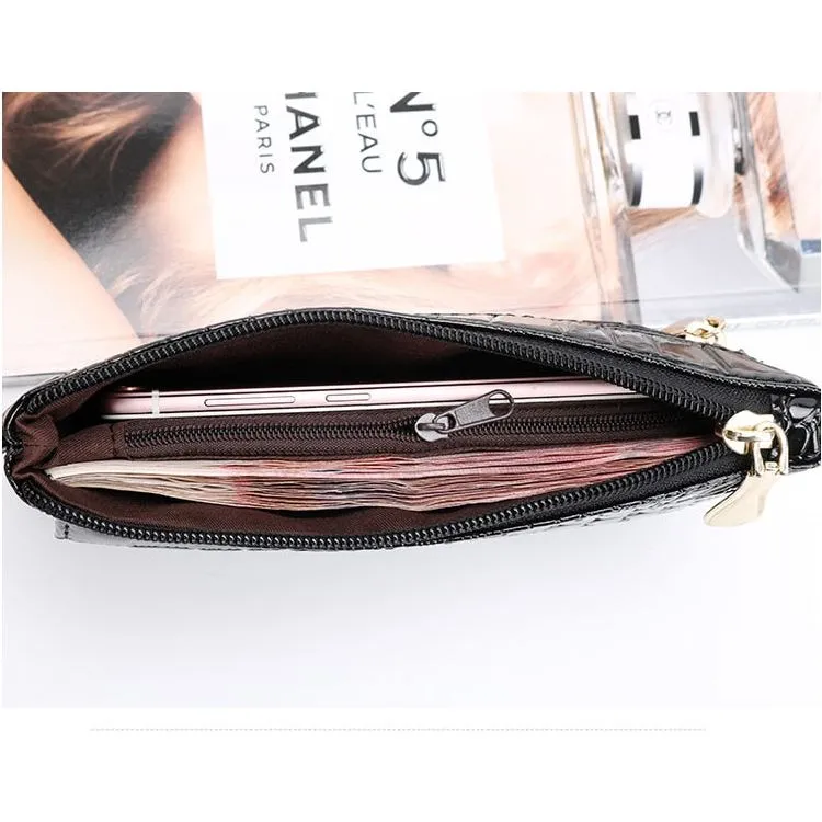 LuxeCroco Double Zip Long Clutch Wallet