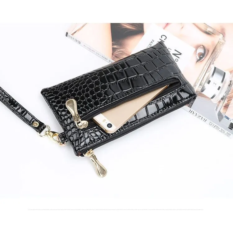 LuxeCroco Double Zip Long Clutch Wallet