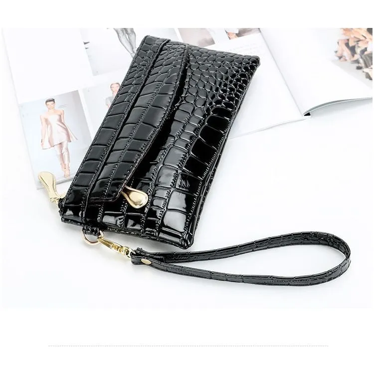 LuxeCroco Double Zip Long Clutch Wallet