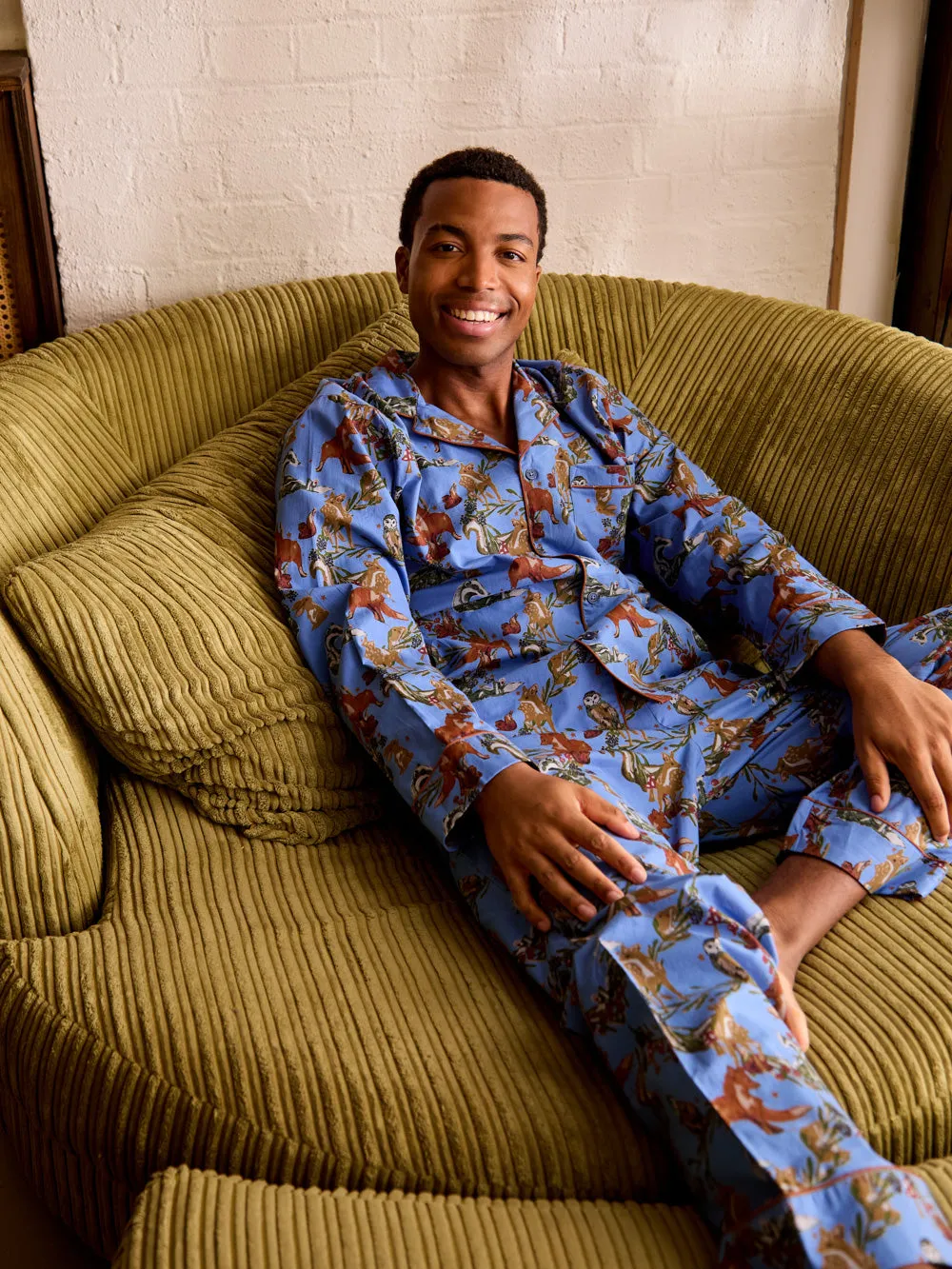 Mens Cotton Traditional Pyjamas Woodland Creatures