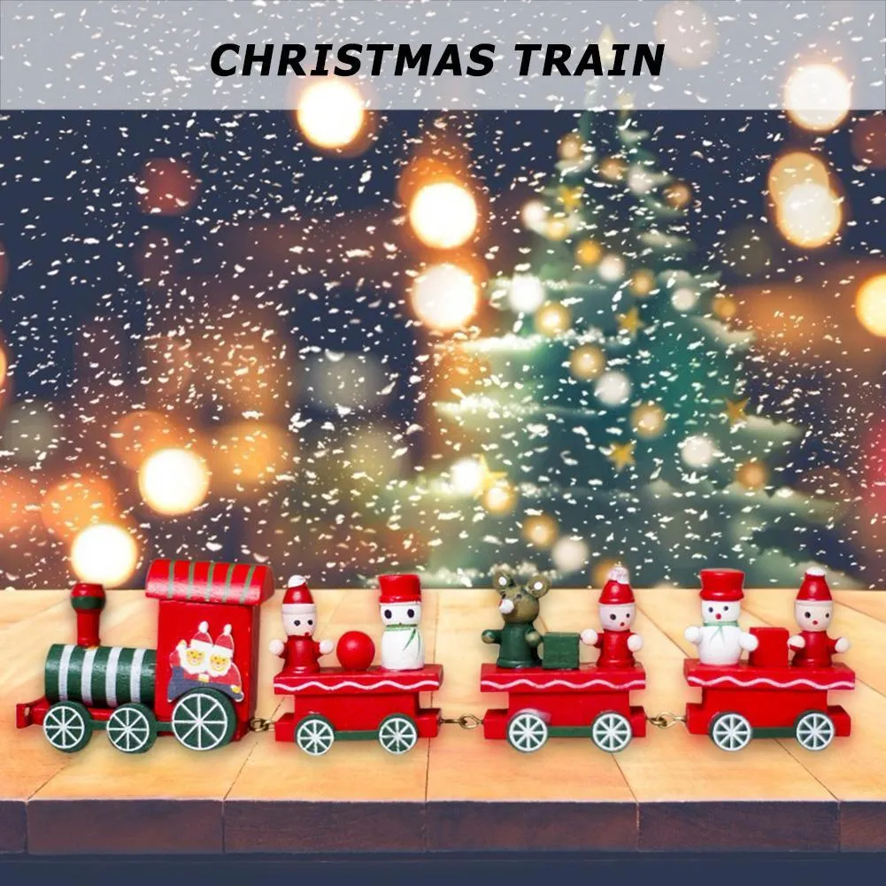 Mini Wooden Christmas Train Model Decor Vehicle Toy New Year Children Gifts