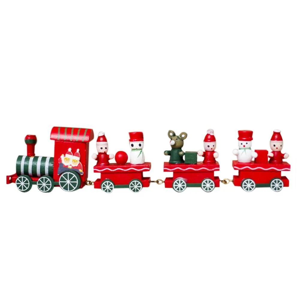 Mini Wooden Christmas Train Model Decor Vehicle Toy New Year Children Gifts