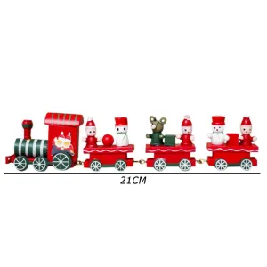 Mini Wooden Christmas Train Model Decor Vehicle Toy New Year Children Gifts