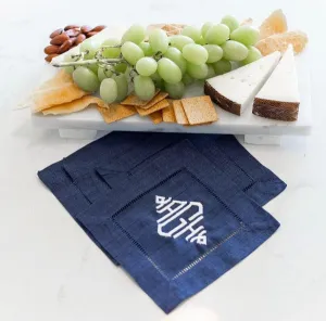 Monogrammed Navy Linen Cocktail Napkins