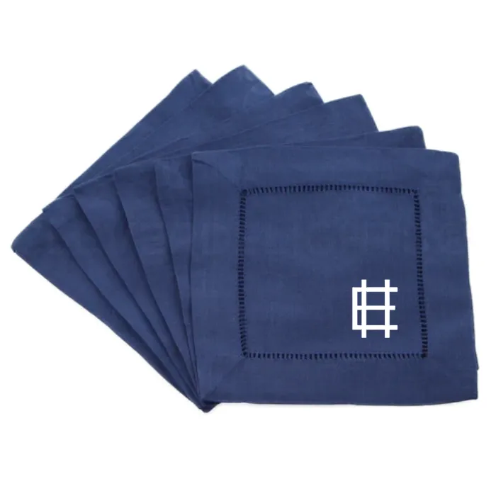 Monogrammed Navy Linen Cocktail Napkins