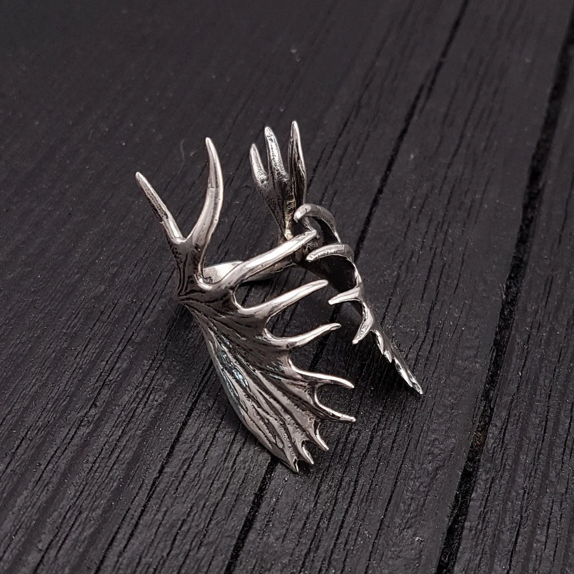 Moose Antler Wrap Ring Solid Cast 925 Sterling Silver