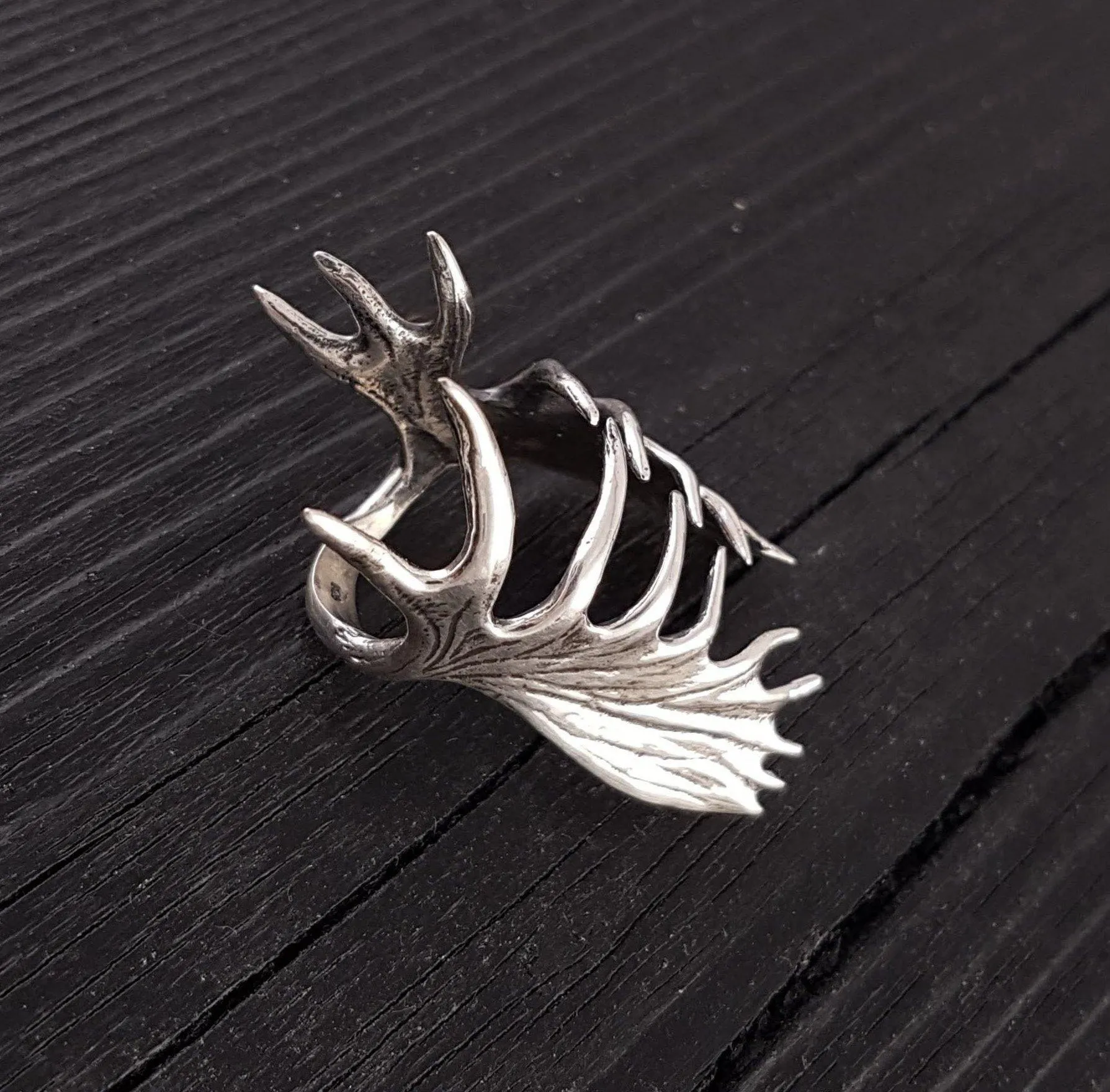 Moose Antler Wrap Ring Solid Cast 925 Sterling Silver