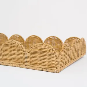 Natural Wicker Scalloped Rectangle Tray