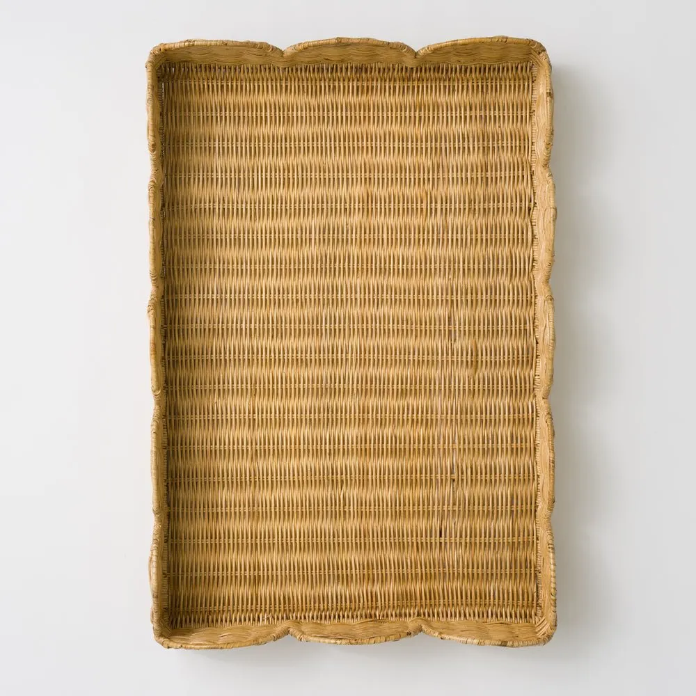 Natural Wicker Scalloped Rectangle Tray