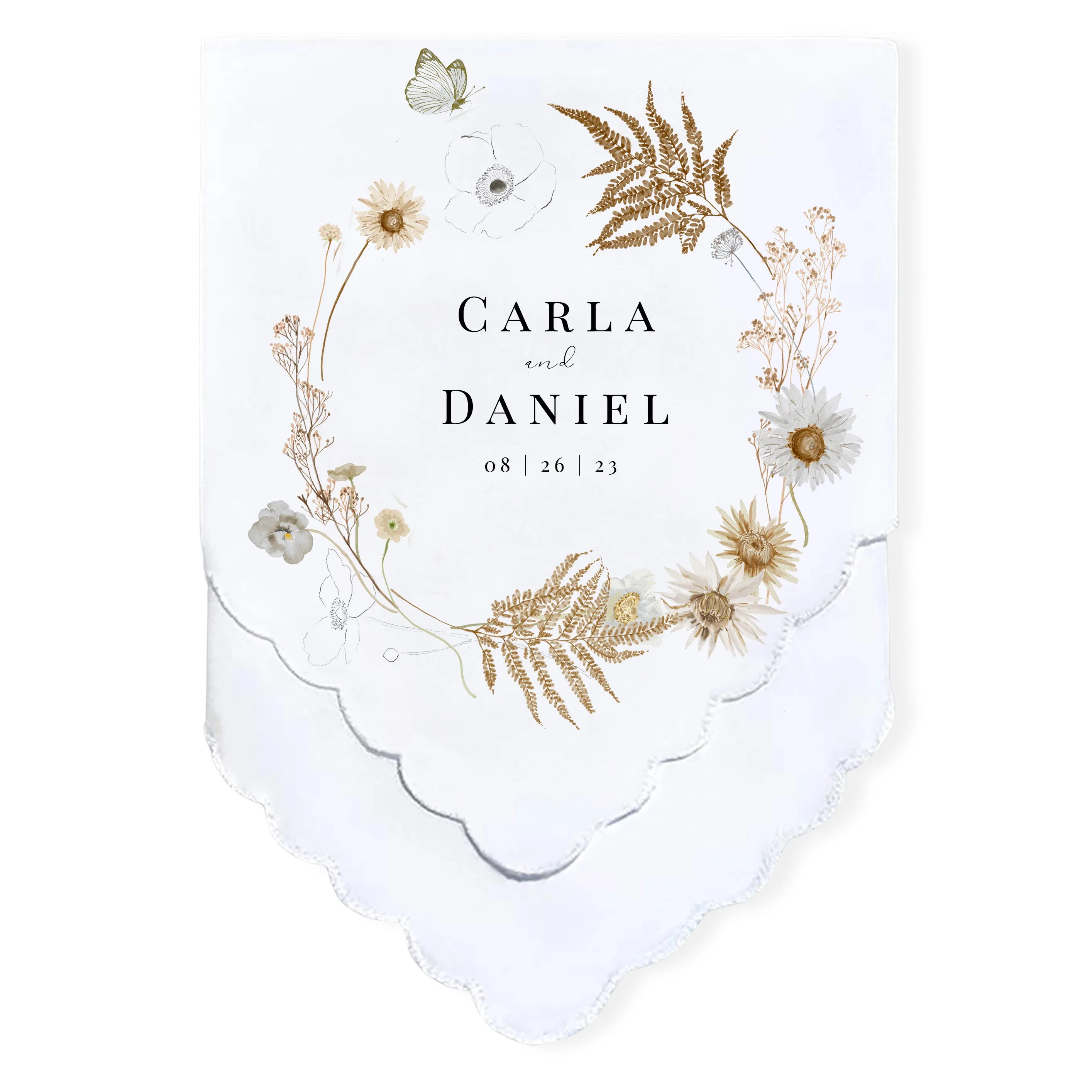 Personalized Wedding Handkerchief Keepsake with Natural Summer Wildflowers Wreath Design - Thoughtful Gift for Mother of the Bride, Mom, and Wedding Favor - Custom Wedding Day Gift - Thank You Gift