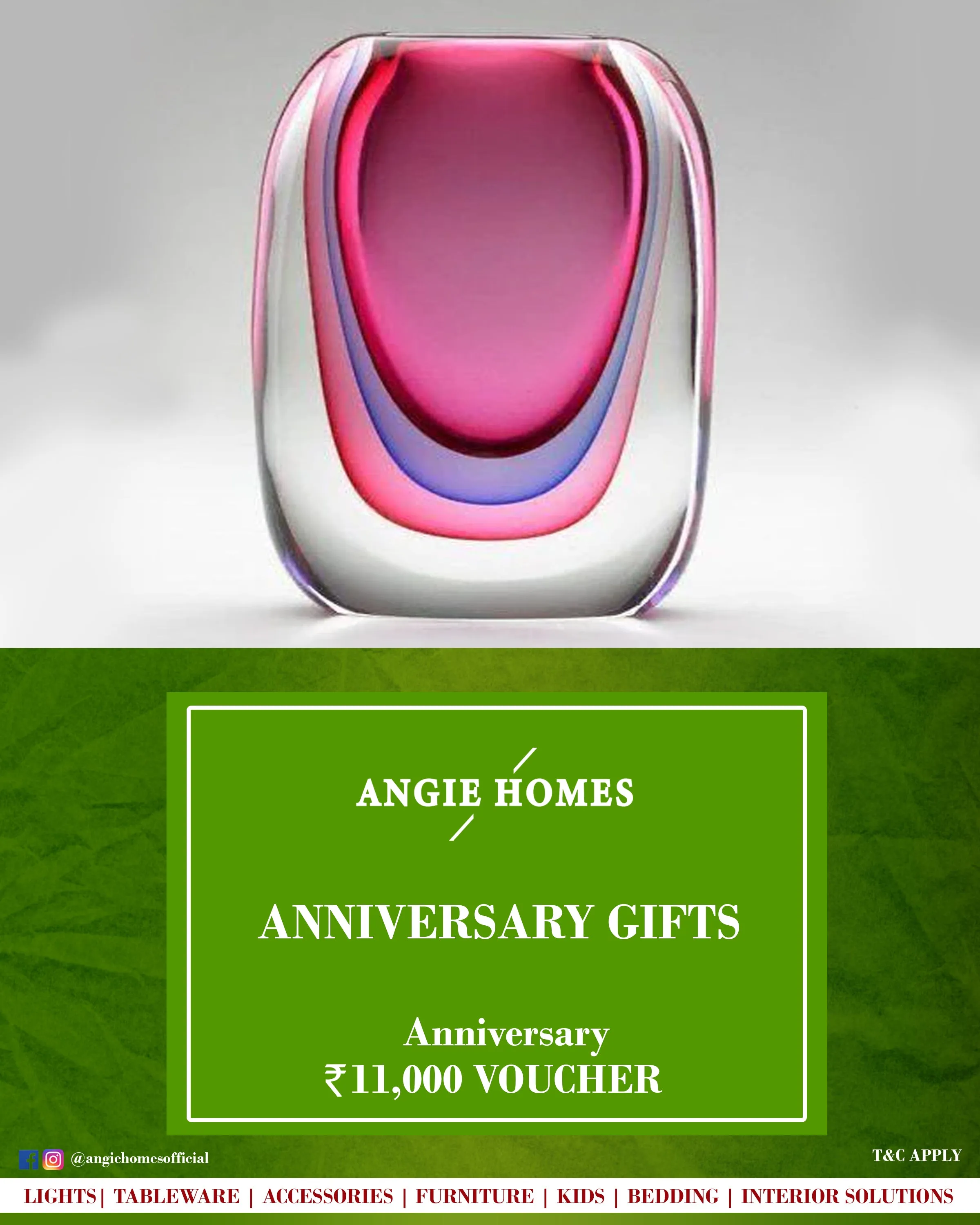 Pink Murano Glass Vases for Anniversary Gift Card Voucher - Angie Homes