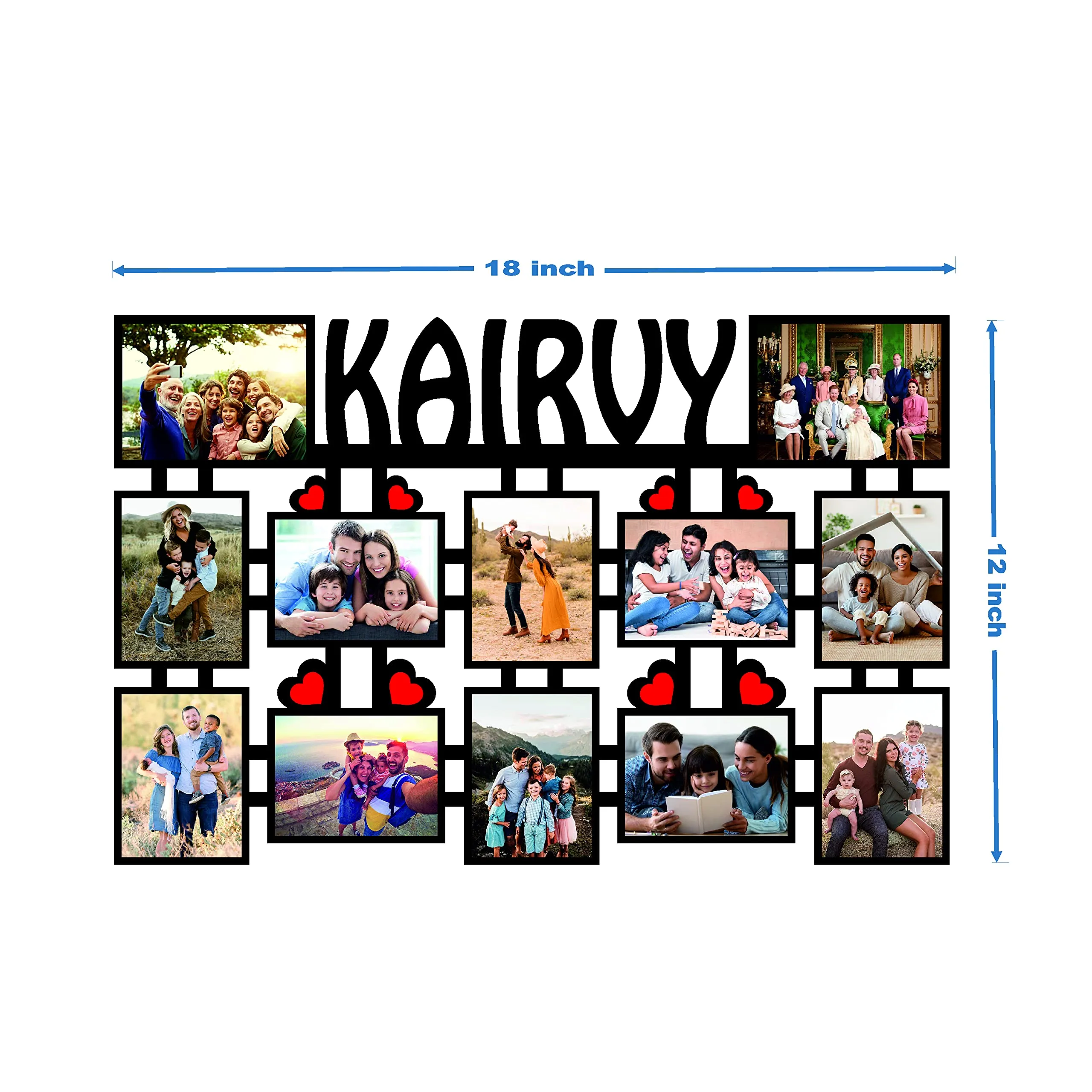 Plan To Gift Medium Density Fibreboard 12 Rectangular Photos Customized Family Or Name Collage Frame|Customized For Anniversary, Birthday And All Occasions Frame With Name 12X18 Inch,Wall Mount,Blue