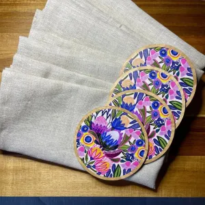 Protea Magnifica Wooden Coasters & Napkin Set