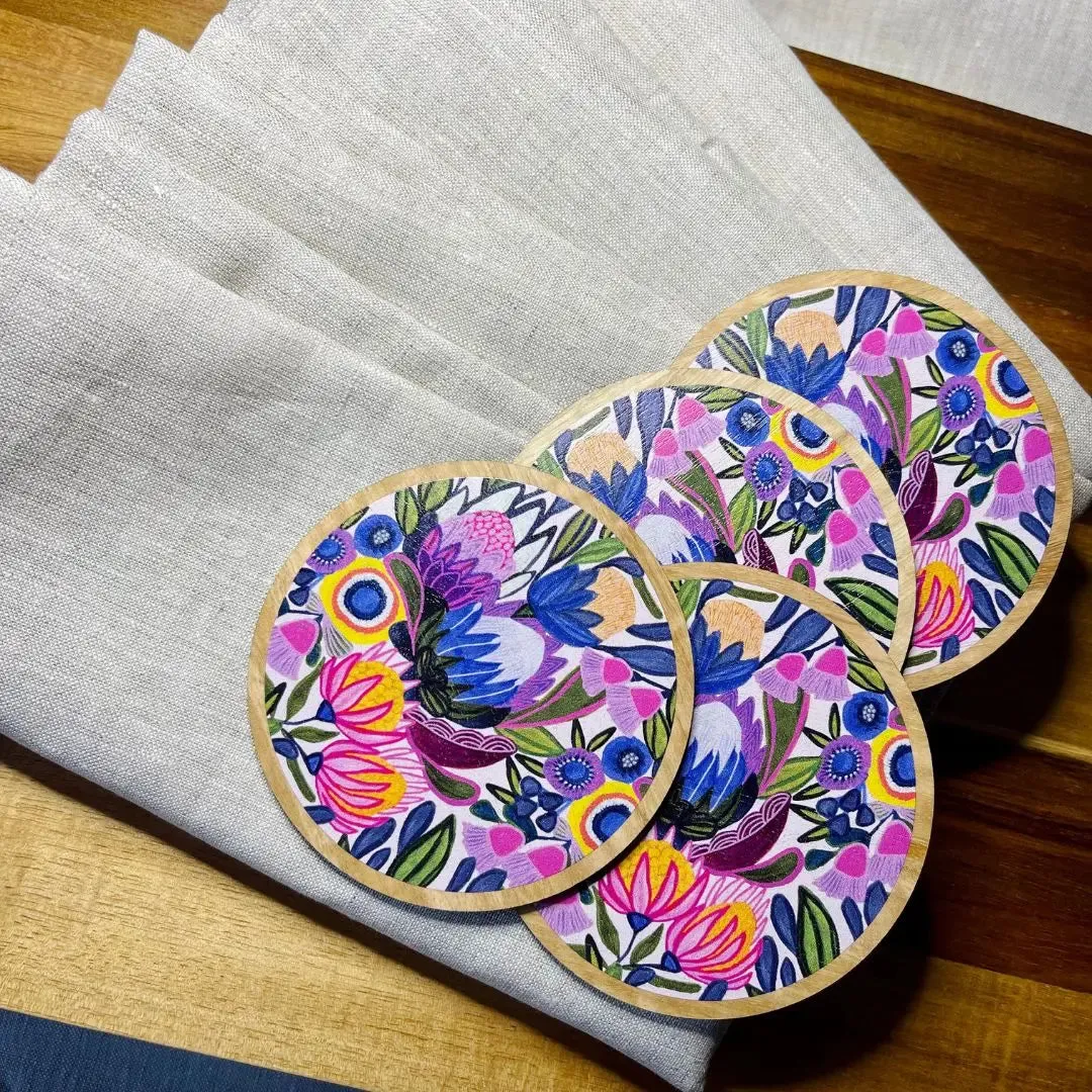 Protea Magnifica Wooden Coasters & Napkin Set